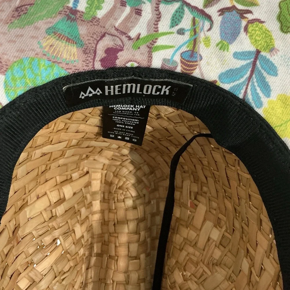 Hemlock Hat Company Straw Beach Sun Hat One Size Chin Strap Elephant Print